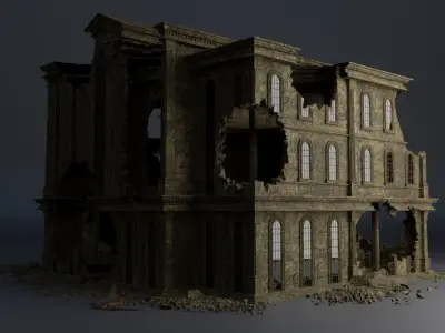 DESTROYED BUILDING CLASSICAL APOCALYPSE WAR RUINED 05 Low-poly 3D model