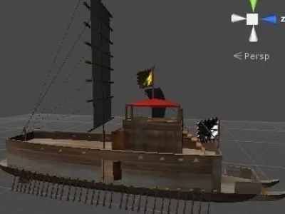 old samurai battle ship and old korea battle ship unity 3d Low-poly 3D model