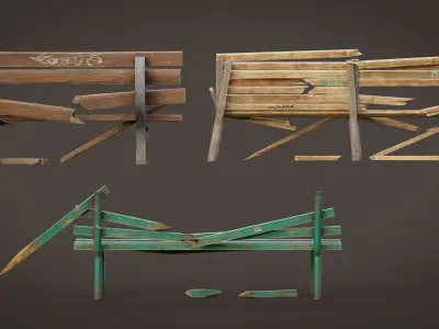 Bench Old Pack GameReady LODs 3D model