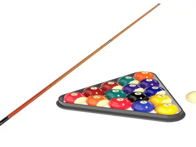 Cue stick and balls  Low-poly 3D model