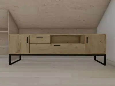 Cabinet attic room with wooden sideboard Free 3D model