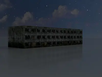 Old military barrack version 1 ruin 12 Low-poly 3D model