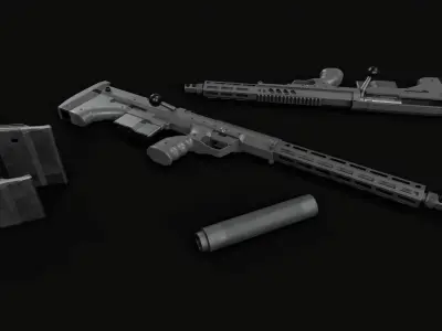 Desert Tech SRS-A2 Bullpup Sniper Rifle Low-poly 3D model