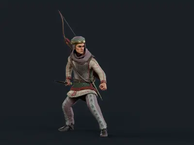 Persian 3 archer A pose Low-poly character redy for game Low-poly 3D model