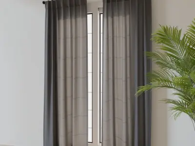  Back Tab Partly Open Curtains Model, Grey 