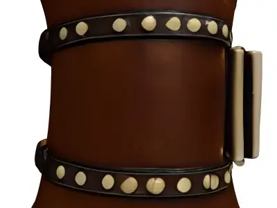 Worn Leather Bracer with Brass Buckle 3D model