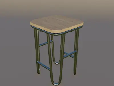 Strand Hairpin Leg Industrial Stool Low-poly 3D model