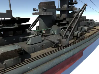 Bismarck ship with smoke Low-poly 3D model