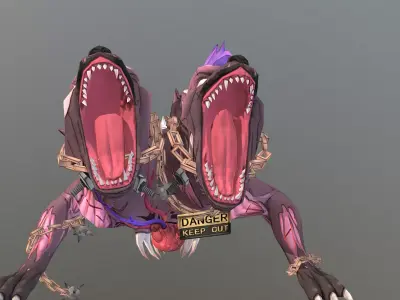 HYBRID Monster Double Head Hyena Dog Roll Attack 3D model