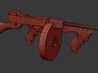 1921 Thompson submachine gun Low-poly 3D model