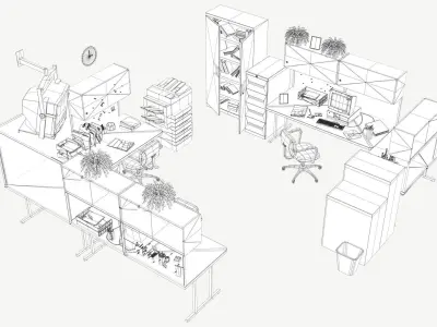 Office Set Low-poly 3D model