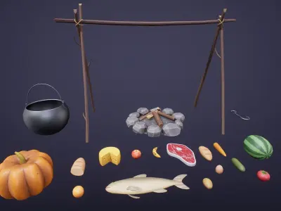 Stylized Medieval Foods Low-poly 3D model
