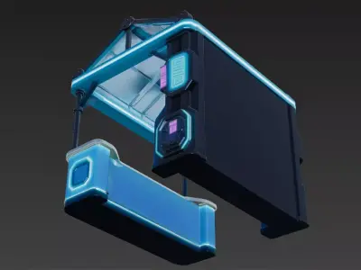 Blue Cyberpunk Market Stall Low-poly 3D model