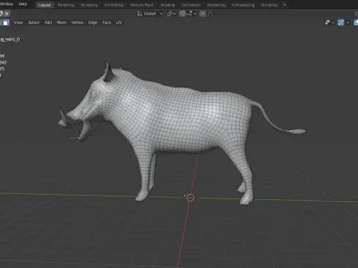 African Animal Warthog  Low-poly 3D model