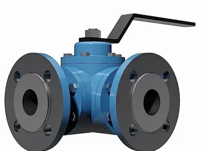 3-Way Manual Ball Valves - DIN Flanged Ends - 3D model