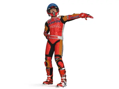 Bike Rider in Honda Motorcycle Race Suit Rigged 3D model purchase