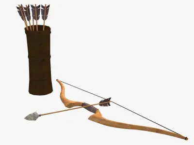 Low poly arrow quiver and bow Low-poly 3D model