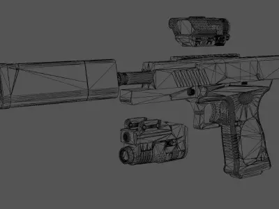 Ghost-9 Suppressed Pistol Low-poly 3D model