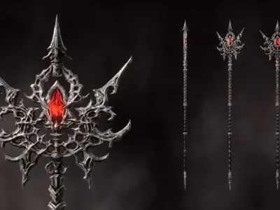 Blood Crystal Staff - Game ready 3D model Low-poly 3D model