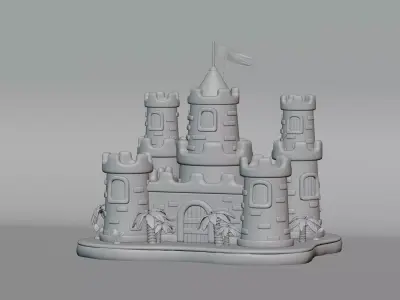 Cartoon Kingdom castle with tower Low-poly 3D model