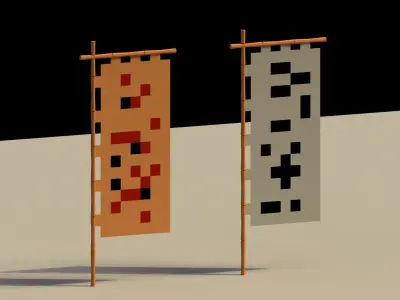 Low Poly Japanese Traditional Flags Low-poly 3D model