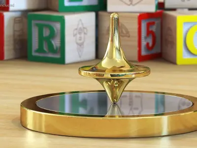ForeverSpin Gold Spinning Top with Base 3D model