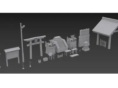 4K Japanese Kyoto Shrine - Fushimi Inari Taisha - Mitsurugisha Low-poly 3D model