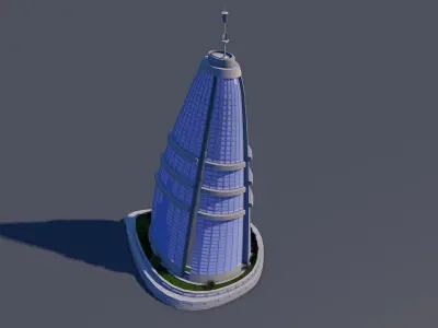 Skyscraper building in shape of teardrop 3D model