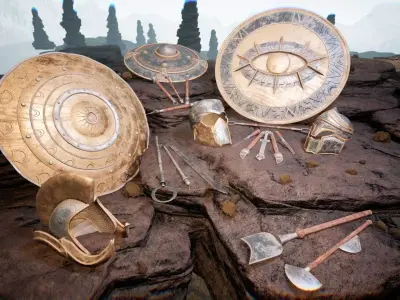 Spartan Weapons V2 23 assets Low-poly 3D model