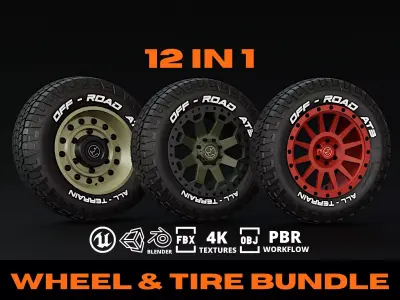 Wheel Tire Off Road - Bundle Low-poly 3D model