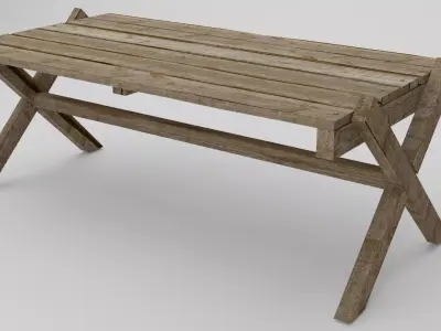 Old Wood Table Low-poly 3D model