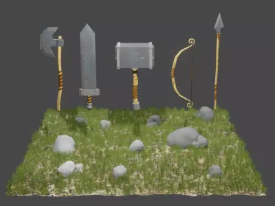 3D Collection Primitive Weapons Lowpoly Low-poly 3D model