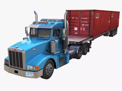 Peterbilt 377 container truck Low-poly 3D model