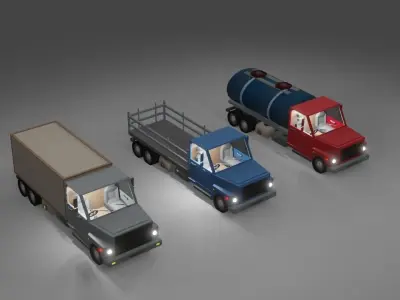 lowpoly trucks truck with box Low-poly 3D model