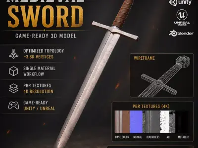 Medieval Sword 3D Model Low-poly 3D model get