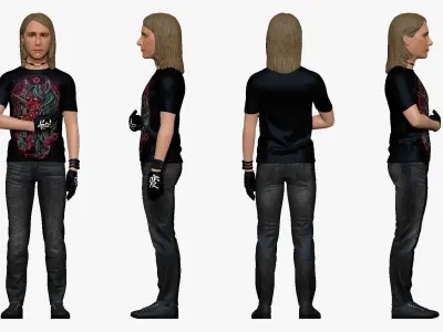 001253 guy with long hairs in rock t-shirt 3D model