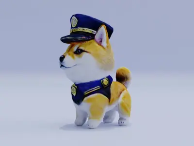 Shiba inu Cute Dog Puppy Police Uniform Low-poly 3D model