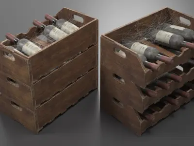 Vintage Wine Rack with Aged Bottles and Cobwebs 3D model