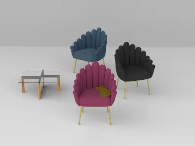 armchair three chairs and table Free 3D model