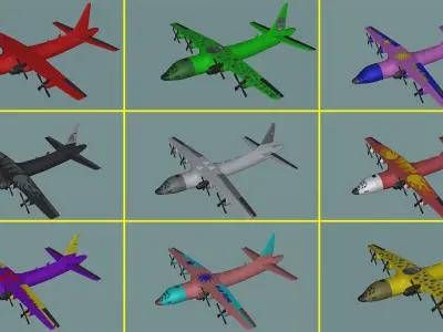 Airplane plane with propellers flying in sky Low-poly 3D model