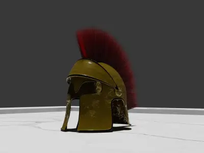 Armor Helmet Spartan Corintian with Hair 3D model