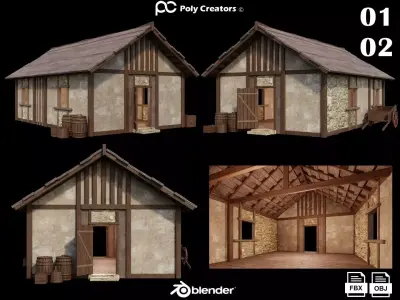 Medieval House 01-02 - 4K Textures Game Ready Low-poly 3D model