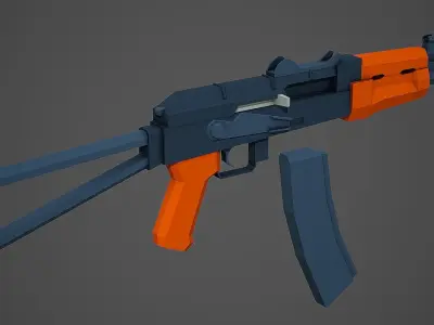 Stylized AKS 74U Rifle Low Poly Mobile Ready Low-poly 3D model