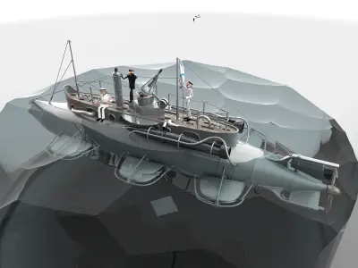 Submarine with sailors 3D model