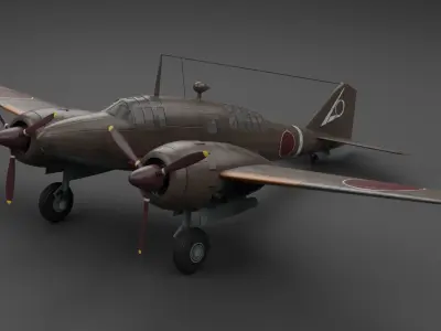 Mitsubishi Ki-46 II Dinah Twin-Engine Reconnaissance Aircraft Low-poly 3D model