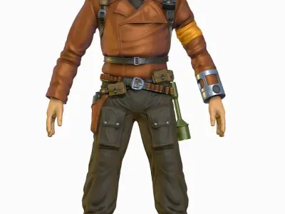 High Poly Man Leather Jacket Military Outfit Low-poly 3D model