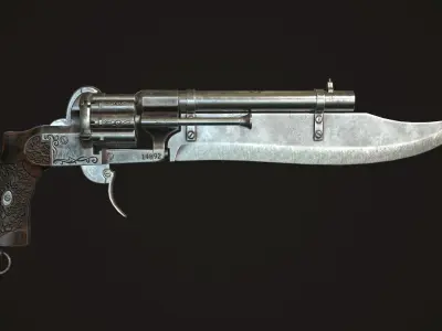 Gunblade Revolver Steel Low-poly 3D model