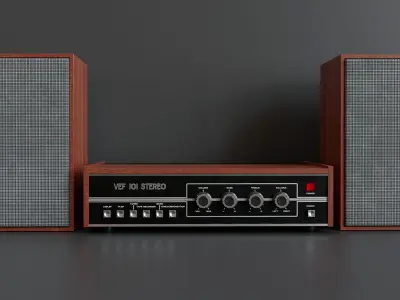 Latvian Vintage Amplifier with Speakers 3D model