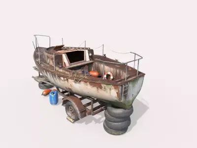 Old Sailboat And Trailer 3D model