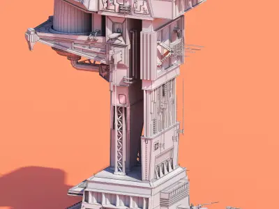 Scifi building Low-poly 3D model shop